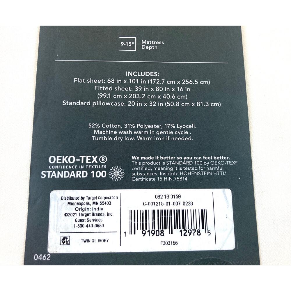 Twin XL Sheet Set 500 Thread Count  Ivory Threshold NWT - Picture 4 of 5